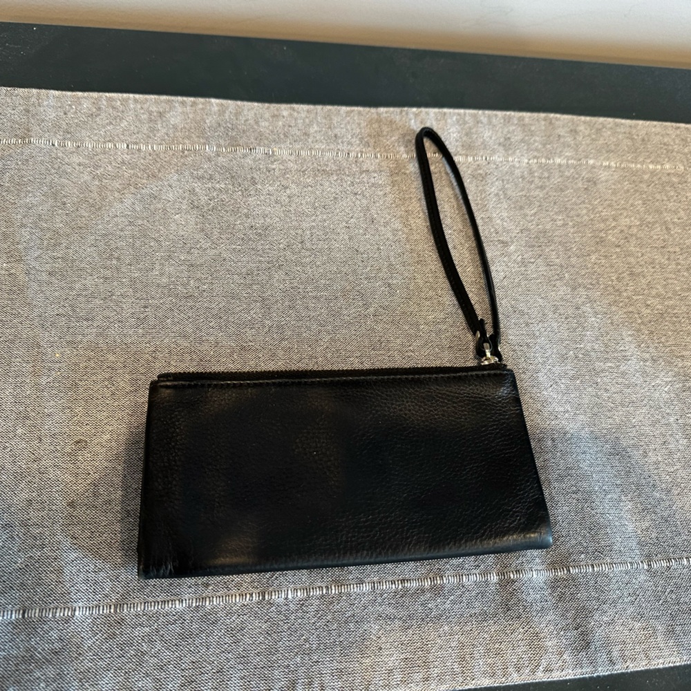 Black Leather Wallet with Wristlet